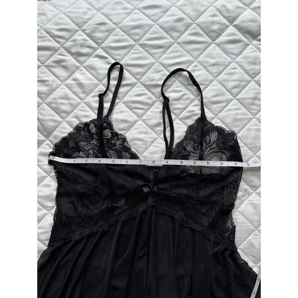 Aviclove Black Lace Babydoll Chemise Nightgown Sheer Lingerie Sleepwear M